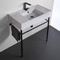 Marble Design Ceramic Console Sink and Matte Black Stand, 32